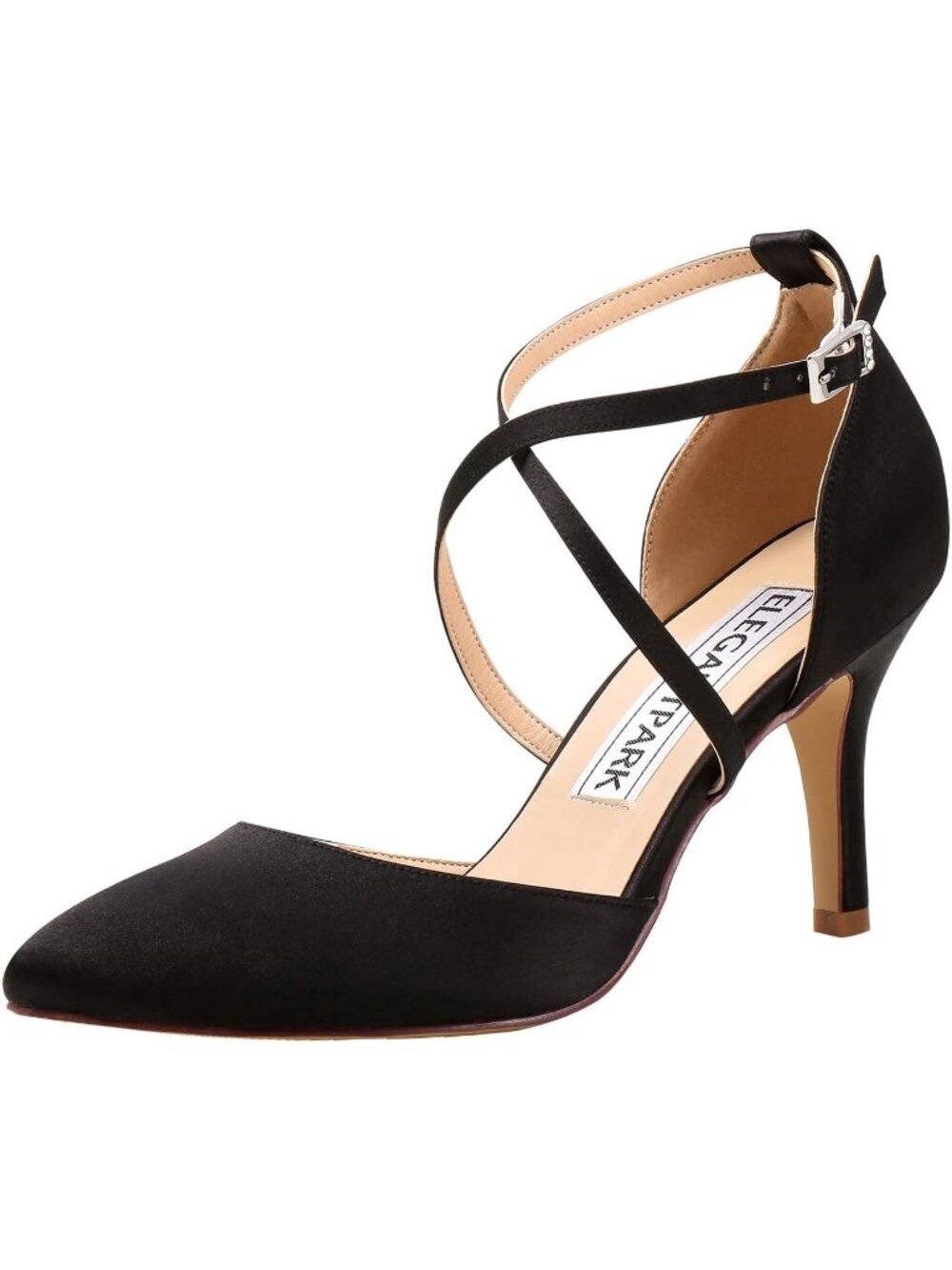 Women's Black Pointed Toe High Heels Pumps Strap Satin Wedding Evening Shoes